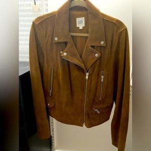 Brown suede bomber jacket.